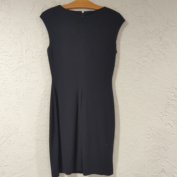 Calvin Klein Black Sheath Dress - Women's Size 6 Knee Length Gold Accent Classic - Picture 3 of 14